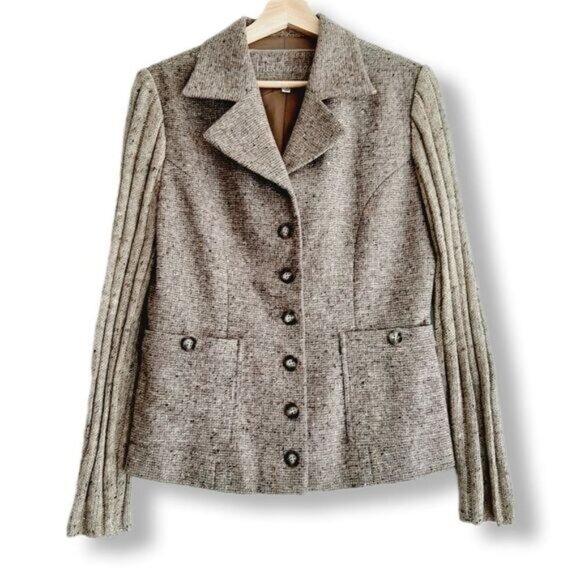 HER Energy Wool Blend Mixed Media Button Front Blazer Jacket Sz S - Picture 1 of 11